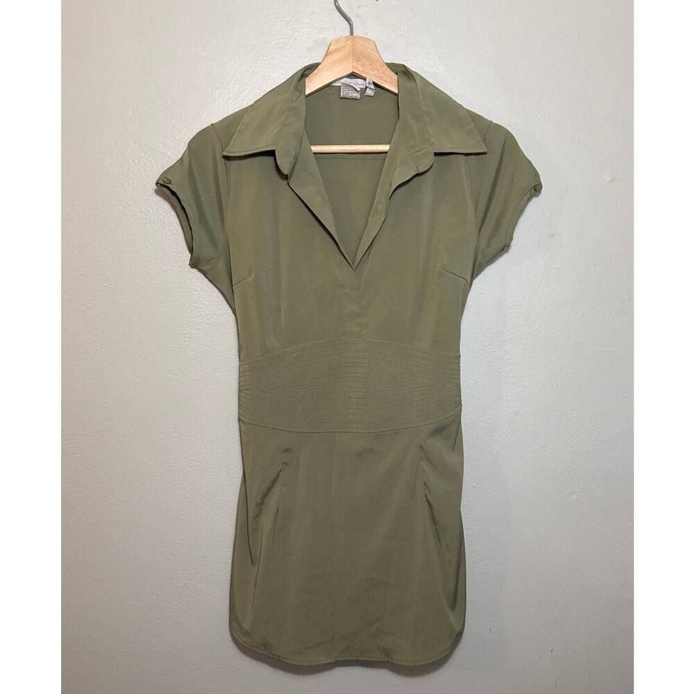Women's Size M Charlotte Russe Y2K Sage Green Tie Back Baby Doll Side Slit Top
